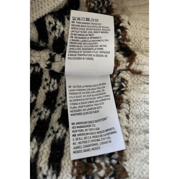 American Eagle Sweater Men Cream Fair Isle Moose Deer Hooded Pullover Size Large - Picture 4 of 6